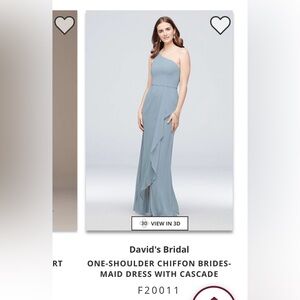 David’s Bridal Dusty Blue Chiffon One Shoulder Bridesmaid Dress Size 4